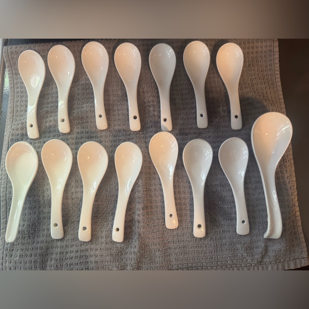 Tablespoons 15 Pieces Of Household Simple Pure White ceramic